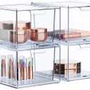 Sorbus Clear Stackable Storage Drawers - 4 Pack Acrylic Drawer Organizer for Vanity, Bathroom Makeup Organizer, Kitchen Cabinets, Undersink - Plastic Storage Bins for Home Organization and Storage
