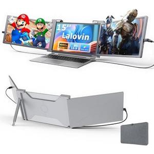 Lalovin Laptop Screen Extender, 1080P IPS FHD Extended Monitor for Laptop, Ultra-Thin Portable Dual Travel Monitor for Laptop with USB-C/HDMI/USB-A,Mac/Windows/Chrome/Android (Grey, 15 Inches)