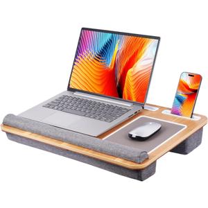 Home Office Lap Desk with Wrist Rest Wrist Rest, Mouse Pad, and Phone Holder Large Laptop Bed Desk for Notebook, Laptop, Tablet, Lap Stand Fits Up to 17 Inch Laptops (Woodgrain)