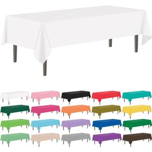 12 Pack White 54 x 108 Inch Disposable Plastic Tablecloths Rectangular Table Cloth Plastic Table Cover for Parties (Rectangle)