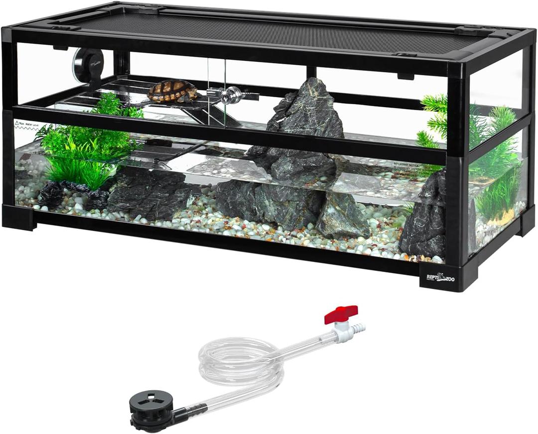 REPTIZOO 18 Gallon Turtle Tank Aquarium, 30"12"12" Tortoise Habitat Water-Land Ecological Turtle Tank with Drainage System Aquatic Aquarium