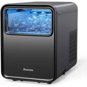 BREEZOME Ice Maker Countertop, Self-Cleaning Ice Machine, 9 Cubes in 6 Mins, 26.5lbs in 24Hrs, Compact Ice Maker with Basket & Scoop, Quiet Operation, 2 Sizes of Bullet Ice for Home Kitchen Camping RV