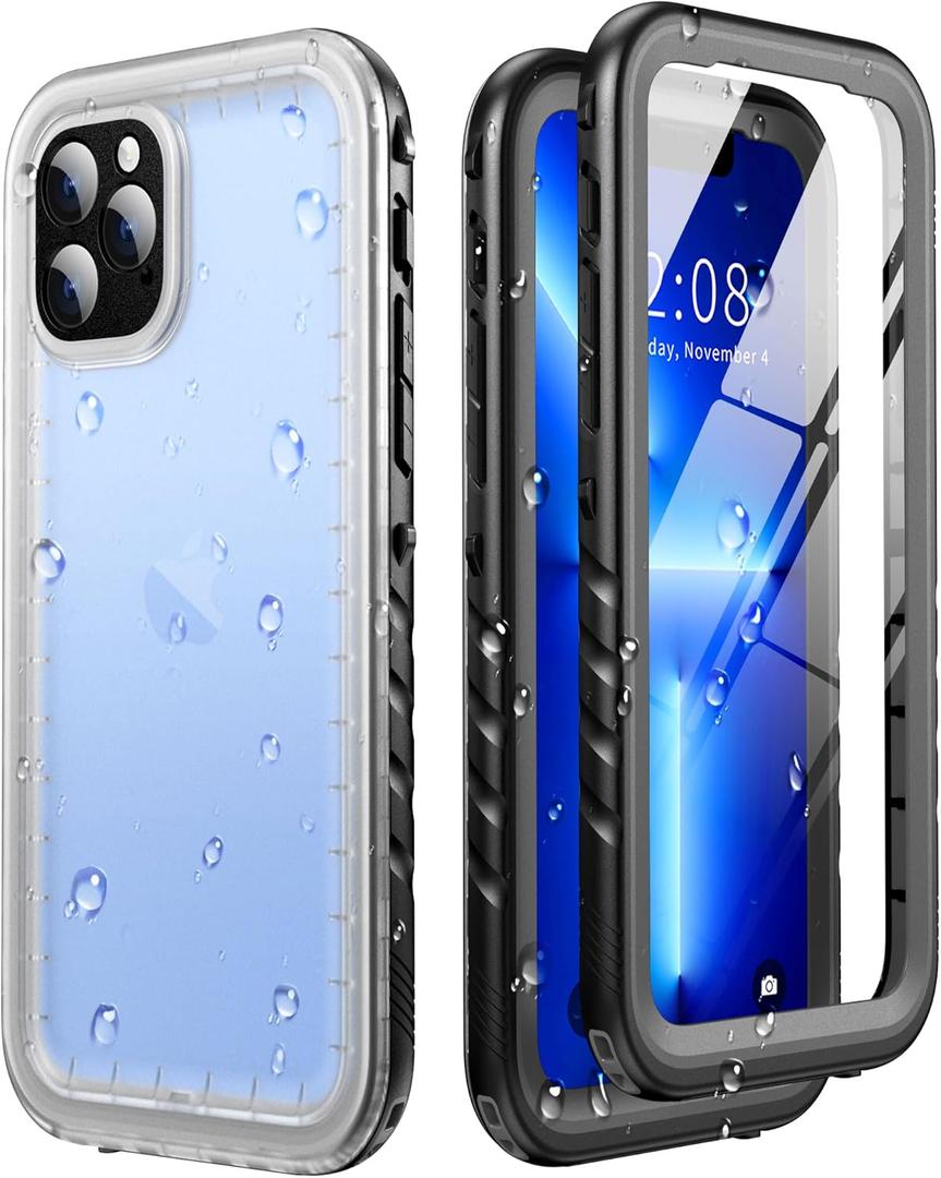 SOKUSIN for iPhone 13 Pro Case Waterproof - Full Body Bumper Case with Built-in Screen & Camera Protector, Shockproof Drop Dust Proof Rugged Phone Cover with Wrist Strap, 6.1, Black/Frosted Clear