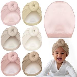 Shihanee 6 Pcs Satin Lined Baby Newborn Hats Beanie Hats Soft Silk Satin Bonnet Infant Toddler Cap for 0-6 Months Girls Boys (Fresh Colors, Circle Style)