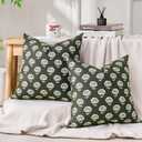 Green Throw Pillow Covers 20x20 Decorative Floral Throw Pillow Covers Accent Green Pillowcase 20x20 Set of 2, Vintage Floral Velvet Cushion Case Neutral Boho Farmhouse Pillowcase for Sofa Couch Bed