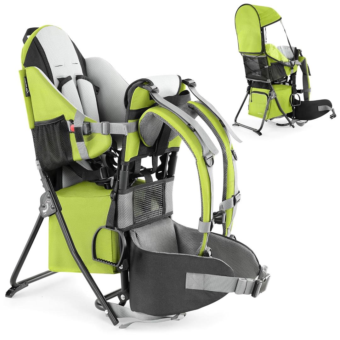 besrey Baby Backpack Carrier, Toddler Hiking Backpack with Safety 3-Height Seat, Adjustable Straps&Waist Belt, Foldable Frame Lightweight Large Capacity Child Carrier for Hiking (Green)