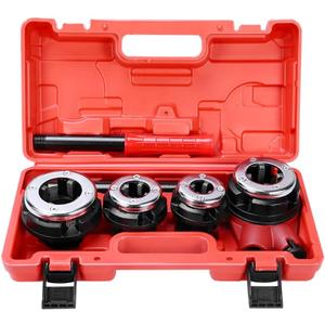 Pipe Threader kit, Manual Plumber Pipe Threading Set, Ratcheting Pipe Threading Tool Set with Storage Case (4 Dies-1/2" 3/4" 1" 1-1/4")