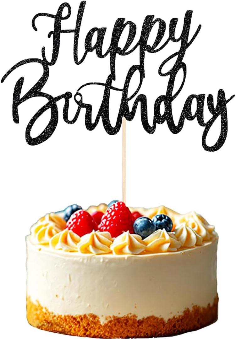 Black Birthday Cake Topper Party Decorations for Men Woman Birthday Cake Decors