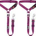 SlowTon Dog Seat Belt, 2 Pack Harness Seatbelt Adjustable With Elastic Bungee Buffer, 2 in 1 Pet Car Leash Headrest Restraint Reflective Safety Tether (Fushia, Dual Restraint)