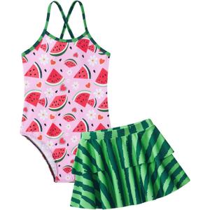 Vieille Little Girls Swimsuit Cute Kids Quick Dry Swimwear with Skirt 3-8 Years (Pink)
