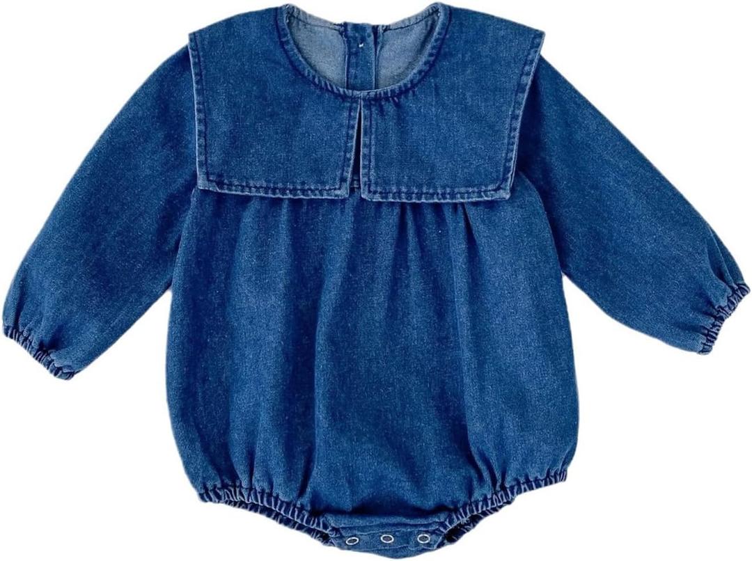 HOOLCHEAN Baby Infant Girls Spring Fall Denim Romper with Cute Big Collar (6-12 Months)