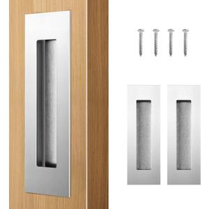 HBL' 4 Pack | 5.9 Inch Pocket Door Pulls, 304 Stainless Steel Sliding Closet Door Handle Finger Pull, Recessed Finger Pull for Bypass, Pocket and Barn Door, Silver.