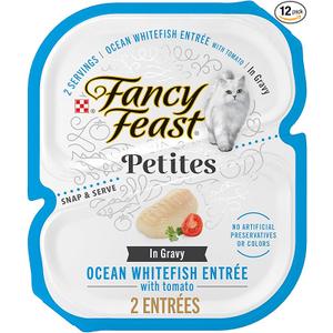 Purina Fancy Feast Petites Ocean Whitefish Entree With Tomato in Gravy Gourmet Wet Cat Food - (Pack of 12) 2.8 oz. Tubs BB Date: 07/2026