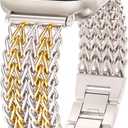 Minyee Compatible with Apple Watch Band 38/40/41/42mm(Series 11/10) Women, Dressy Stainless Steel Metal Adjustable Chain Strap Link Bracelet Wristband for iWatch Series 11 10 9 8 7 6 5 4 3 2 1 Ultra SE (Starlight/Gold)