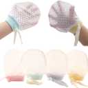 Cute Boys Girls Cotton No Scratch Gloves Drawstring Adjustable Mittens for Baby Infants (8 Pairs Eyelet Mitten)