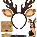 UGoforst Deer Costume Adult Women Gilrs, Deer Antlers Headband Tail Face Sticker, Halloween Deer Ears Reindeer Costume Accessories