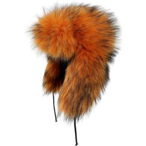 YFJNV Y2K Faux Fur Russian Hat, Soft, Warm Winter Trapper Hat with Earmuffs for Men and Women (Small-X-Large, Orange)