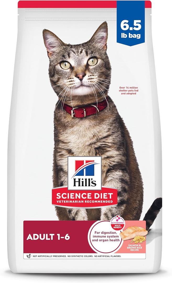 Hill's Science Diet Adult 1-6 Dry Cat Food, Salmon & Brown Rice, 6.5 lb. Bag (EXP 06/01/26)