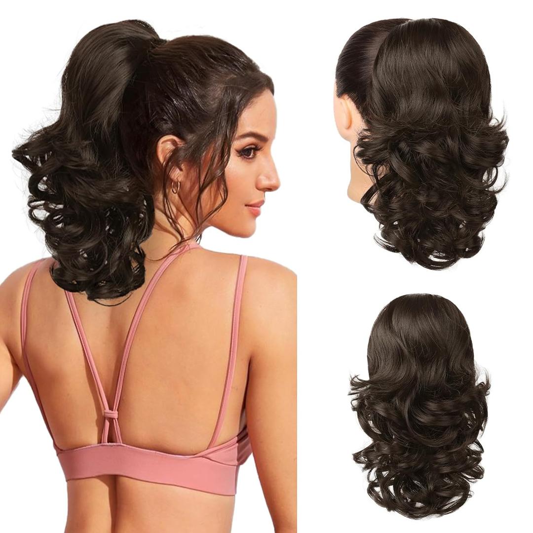 Flufymooz Ponytail Extension, 14 Inch Short Drawstring Ponytail Hair Extension for Women, Soft Synthetic Pony Tails Hairpiece for Women (Chocolate Brown)