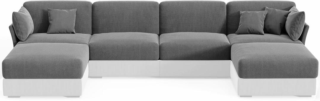 Hudson Comfort U Shaped Sectional Couch Covers  10-Pcs Super Stretchable Sofa Covers  215gsm Soft Microfiber Couch Protector Set - includes 4 Backrest Covers, 4 Seat Covers & 2 Ottoman Covers (Gray)