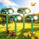 2026 Solar Ultrasonic Animal Repeller Outdoor, Deer Repellent Devices Waterproof with Flashing Light & USB Charging, Motion Activated Deterrent for Stray Cats, Dogs, Squirrels, Rabbits, Racoons for Garden, 4Pcs