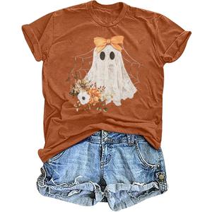 Halloween Shirts for Women Spooky Season T Shirt Cute Ghost Graphic Fall Tee Top (M)