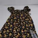 BLENCOT Womens Casual Summer Square Neck Short Sleeve Split Thigh Cotton Dress Boho Floral Print Tie Front Midi Dresses (Small, Black)