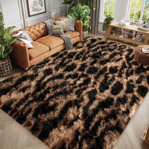 qulint Leopard Rug for Living Room, 5x7 Fluffy Carpet for Bedroom Nursery | Soft Shag Fuzzy Shaggy Carpets for Kids Boys and Girls Dorm Home Decor