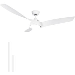 Ceiling Fan with Lights, 56 Inch Outdoor Ceiling Fan with Remote Control 3 Reversible Blades,Dimmable,2 Rods, white ceiling fan with light for Bedroom Living Room Patio (56 In White)