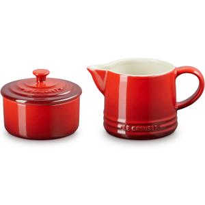 Le Creuset Stoneware Signature Cream & Sugar Set, Cerise, Cream: 300 ml., Sugar: 8oz,