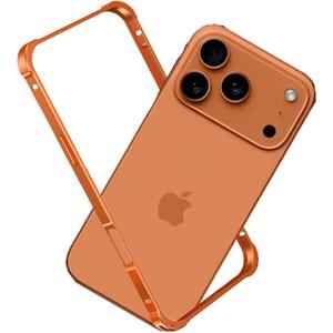 for iPhone 17 Pro Bumper Case Metal - No Back Design Compatible with MagSafe Aluminum Backless Edge Frame Fast Heat Dissipation Shockproof Slim Minimalist Protection Case for iPhone 17 Pro (Orange)
