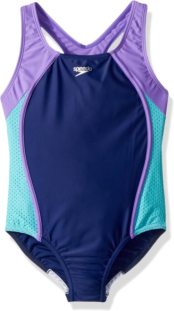 Speedo Girl's Swimsuit One Piece Closed Racerback (7, Mesh Blue Harmony)