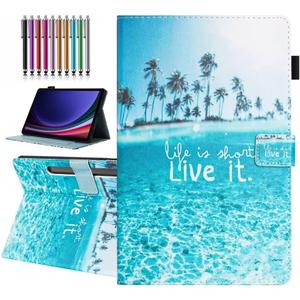 Case for Samsung Galaxy Tab S9 FE 10.9 Inch/S9 11 Inch 2023 Model, Auto Wake/Sleep, Premium PU Leather Folding Stand Cover with Pen Holder & Multiple Viewing Angles - Beach