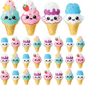 24 Pcs Plush Ice Cream Cones Toys, 4 Styles, Soft and Cuddly Soft Stuffed Toys, Plush Party Supplies, Cute Ice Cream Theme Decorations and Supplies