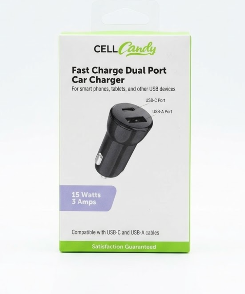 CellCandy - Dual Port Car Charger - USB-C & USB-A