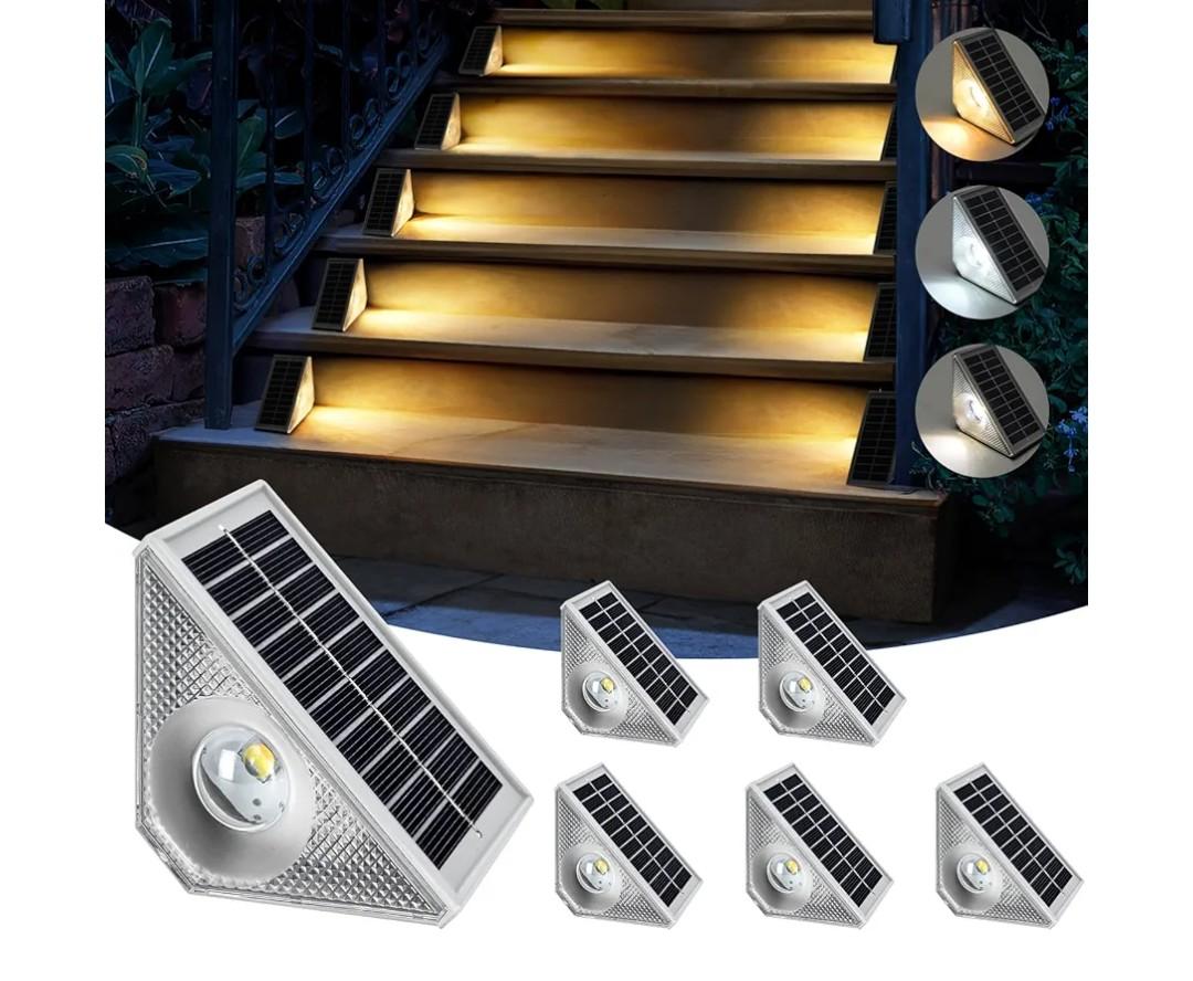 Solar Step Lights Outdoor Waterproof, 6 Pack Triangle LED Deck Lights, IP65 Waterproof Solar Powered Lights for Stairs, Fence, Patio, Yard, Warm White