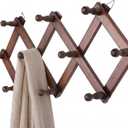 SCUNDA Expandable Hat Hanger for Wall,10 Wall Hooks Organizer for Hat, Coat, Cap, Mug - Space Saving Wall Mounted Hat Rack for Living Room, Entryway, Office (Brown, 10 Hooks)