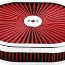 12''X2'' Oval Super Flow Air Cleaner Filter Assembly 5-1/8" Carb Neck Washable and Reusable Replacement V8 Air Cleaner Compatible With GMC Chevy Ford Chryler Dodge Red
