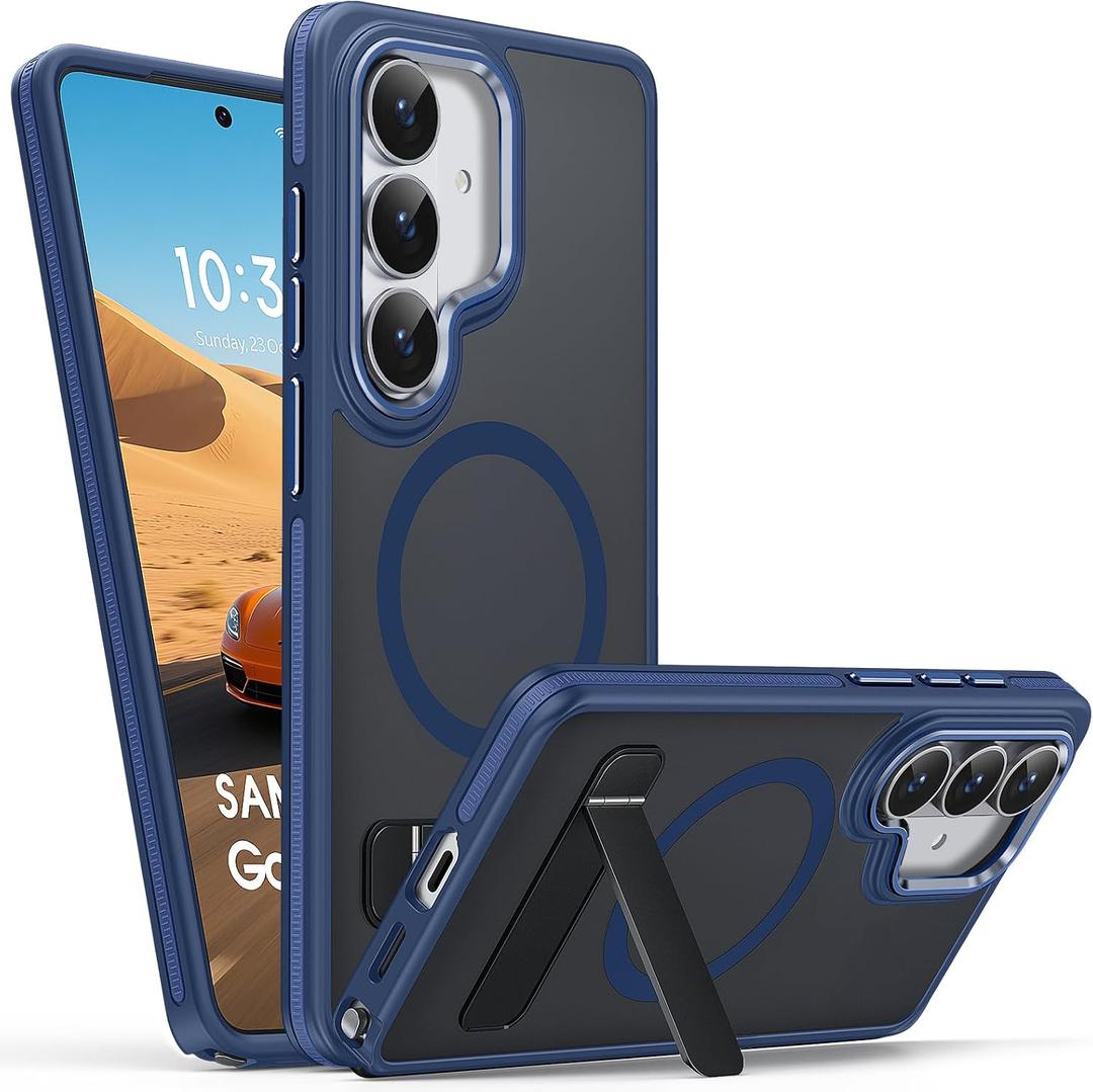 Misscase Case for Samsung Galaxy S26 with Stand, Compatible with MagSafe, Military Grade Drop Protection, Slim Translucent Matte Scratch & Slip Resistant Bumper Cover (6.3"), Blue