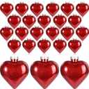 Civaner Large Valentine's Day Heart Ornaments for Valentine Decor, Glitter Heart Shaped Hanging Baubles with Pre-Strung Wire, Romantic Wedding Anniversary Party Decorations(Red,24 Pcs)