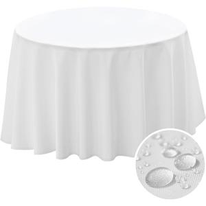 BYDOLL Table Cloth 60 Inch Round Tablecloth Fits Max50 Inch Diameter Table Top,White Polyester Washable Wrinkle-Free Spillproof Tablecloth for Party Patio Cover