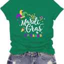 Mardi Gras Shirt for Women Happy Mardi Gras Day T-Shirt Womens Fat Tuesday Party Tee Tops (Large, Green)