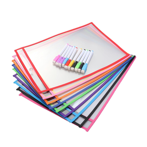 10Sets Reusable Dry Erase Pockets Transparent PVC Sewing Bags for School Accessories Includes Standard Bags and Pens for Worksheets and Templates