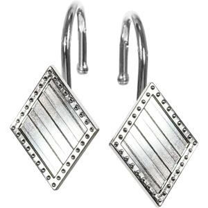 Geometric Shower Curtain Hooks Rings: Rust Proof Brushed Nickel Diamond Metal Decorative Shower Curtain Rings - Modern Elegant Silver Shower Curtain Rod Hooks Hangers for Bathroom - Set of 12