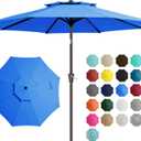 JEAREY 9' 2-Tiers Patio Umbrellas Outdoor Table Market Umbrella w/Push Button Tilt/Crank, 8 Sturdy Ribs, UV Protection Waterproof Sunproof(Royal Blue)