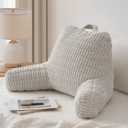 Blissful Diary Reading Pillow, Backrest Pillow with Shredded Memory Foam for Adult & Children, Designed for Bed and Couch Sitting Up, Includes Arms, Pockets and Washable Cover, Light Gray