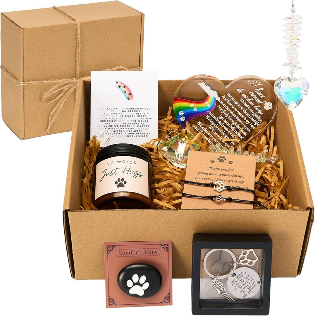 Defresit Dog Memorial Gifts for Loss of Dog, Pet Passing Away Bereavement Remembrance Gifts, Loss of Dog Sympathy Gift Baskets, Rainbow Bridge Memorial Decor, Loss of Pet Gift Box for Friends Family