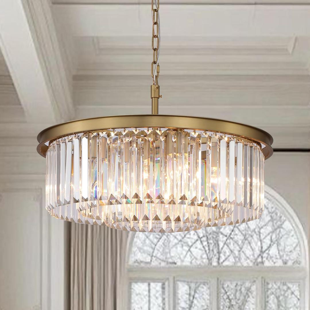 Crystal Chandelier Modern Chandelier Chandeliers for Dining Room Living Room 8-Lights 3-Tier Raindrop Chandeliers Lighting (Gold, Dia 20 Inch) (Copper)