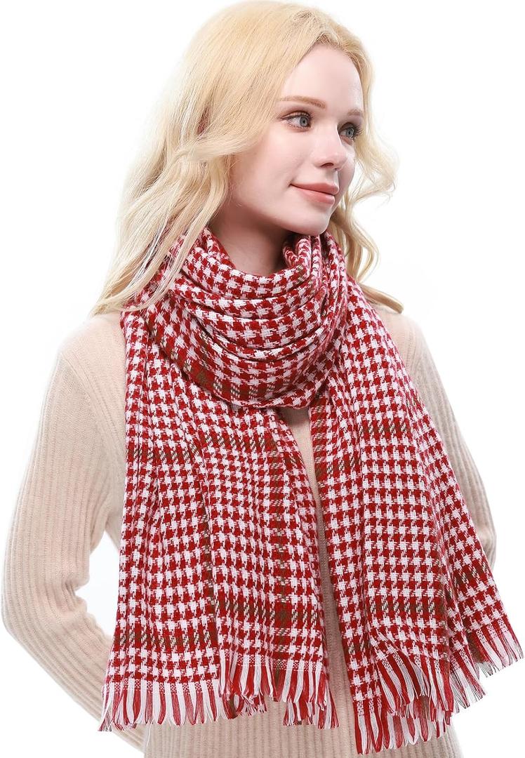 RIIQIICHY Plaid Scarf for Women Fall Winter Pashmina Scarves Wraps for Cold Weather Warm Large (Red, L)