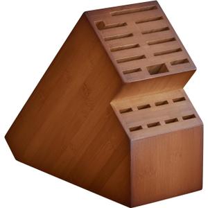 Knife Block Countertop Butcher's Knife Rack and Organizer 20 Slot Knife Holder Large Bamboo Knives Rack (Knife Not Included), Universal Knife Rack Strap (Brown)